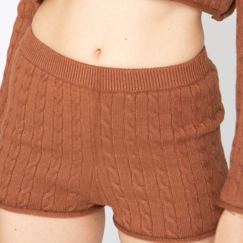 Callahan Revolve Winona Cable Knit Sweater Shorts Root Beer Brown Chocolate XL